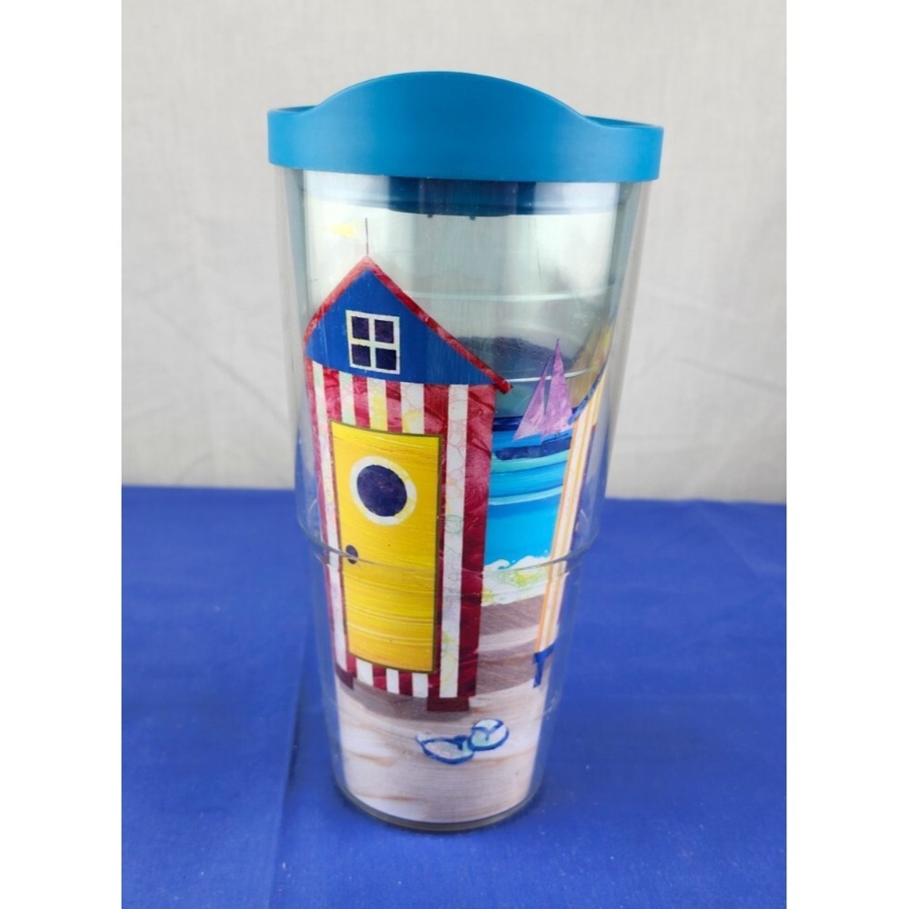 Tervis‎ 24 oz. Tumbler W/ Teal Lid Nautical Beach Seaside Cabanas Summer